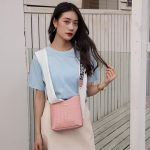 Women Casual Simple Solid Color Stone Pattern Bucket Crossbody Bag - Image 4