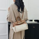 Elegant Large Capacity Canvas Color Contrast Handbags - Image 5