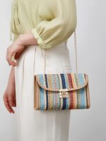 Wholesale Women Fashion Rainbow Woven Flap Lock Square Chain Crossbody Bag - Image 4