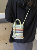 Wholesale Women Fashion Vacation Contrast Color Straw Woven Mobile Phone Crossbody Bag - Image 3