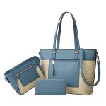 Wholesale Fashion Contrast Color Bag Stitching Large-Capacity Handbag Three-Piece Set - Image 4
