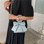 Women Fashion Solid Color Bow PU Crossbody Bag - Image 4