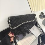 Women Elegant Rhinestone Inlay Design Solid Color Saddle Crossbody Bag - Image 4