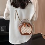 Wholesale Women Fashion Solid Color Rhombic Zipper Round Chain Crossbody Bag - Image 4