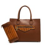 Wholesale Women Fashion Bag Colorblock Litchi Pattern Large Capacity Handbag Two-Piece Set - Image 4
