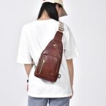Wholesale Men Casual Vintage Commuter Zipper PU Chest Bag - Image 2