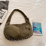 Wholesale Women Fashion Solid Color Rivet Large Capacity Shoulder Bag - Image 2