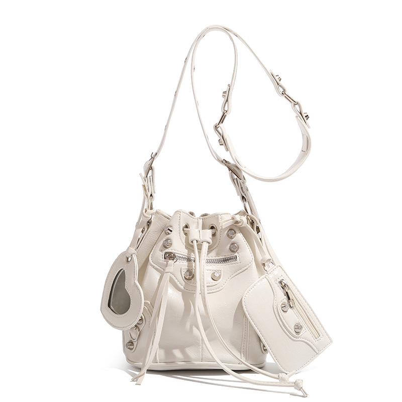 main_3-242 Women Fashion Casual Solid Color Bucket Rivet Drawstring Shoulder Bag - Image 1