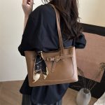 Wholesale Women Fashion Casual Solid Color Large Capacity Ribbon Tote Bag - Image 4