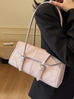 Wholesale Women Fashion Casual Solid Color Wax Leather Baguette Shoulder Bag - Image 5