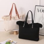 Wholesale Women Fashion Casual Solid Color Large Capacity Tassel Woven Tote Bag - Image 4