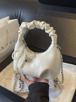 Women Fashion Solid Color Soft Leather Portable Chain Shoulder Bag - Image 4