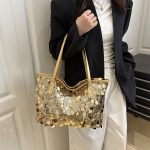 Women Fashion Casual Solid Color Sequins Large Capacity Shoulder Bag - Image 3