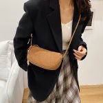 Women Fashion Simple Solid Color Letter Jacquard Bead Pendant Shoulder Bag - Image 4