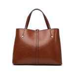 Women Fashion Casual Solid Color Wax PU Handbag Three-Piece Set - Image 4