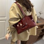 Women Fashion Casual Simple Solid Color Large Capacity Shoulder Bag - Image 3