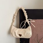 Women Fashion Casual Solid Color Pleated Lace-Up Shoulder Bag