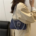Wholesale Women Fashion Casual Solid Color Chain Belt Denim Shoulder Bag - Image 3
