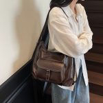 Women Fashion Retro Casual Solid Color Large Capacity Multifunctional Shoulder Bag - Image 3