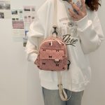Women Fashion Corduroy Bowknot Printed Mini Backpack - Image 3