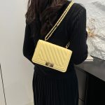 Women Casual Simple Solid Color Lock Buckle Chain Square Shoulder Bag - Image 2