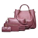 Women'S Fashion Retro Solid Color Crocodile Pattern Bucket Bag Four-Piece Bag Set - Image 4