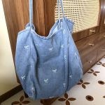 Fashionable Large Capacity Bow Print Bud Denim Tote Bag - Image 4