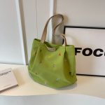 Wholesale Women Fashionable Solid Color Large Capacity Letter Embroidered Canvas Tote Bag - Image 4