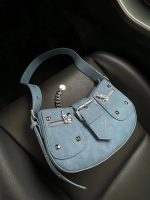 Women Fashion Studded Belt Buckle Detail Zipper Shoulder Bag - Image 4