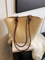 Women Fashion Casual Large Capacity Straw Woven Beach Tote Bag - Image 2