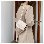 Women Fashion Casual Pearl Chain Rhomboid Embroidery Shoulder Bag - Image 3