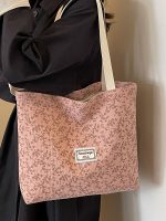 Women Fashion Casual Corduroy Floral Printed Large-Capacity Tote Bag - Image 4