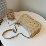 Women Fashion Casual Woven Baguette Chain Shoulder Bag - Image 4
