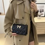 Women Fashion Rhombus Bowknot Buckle Chain Small Square Shoulder Bag - Image 3