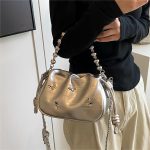 Women Fashion Elegant Solid Color Beaded Shoulder Bag - Image 3