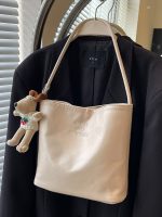 Women Fashion Casual Solid Color Pu Leather Bucket Shoulder Bag - Image 4