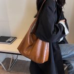 Women Fashion Casual Solid Color Pu Leather Large Capacity Tote Bag - Image 3