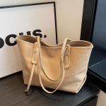 Women Fashion Casual Solid Color Large Capacity Soft Tote Bag - Image 4