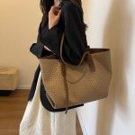 Wholesale Women Fashion Casual Simple Large Capacity Woven Tote Bag - Image 4