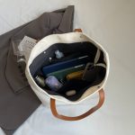 Women Fashion Embroidered Letter Large Capacity Canvas Tote Bag - Image 4