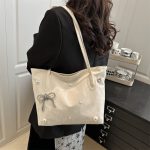 Wholesale Women Fashion Elegant Solid Color Large Capacity Pearl Bowknot Tote Bag - Image 3