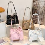 Women Fashion Simple Solid Color Large Capacity Bowknot Tote Bag - Image 4