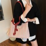 Women Stripe Casual Large Capacity Shoulder Bag - Image 4