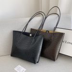 Wholesale Simple Solid Color Crocodile Print Large Capacity Tote Bag - Image 4