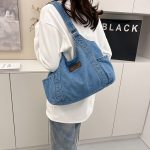 Wholesale Women Fashion Casual Large Capacity Denim Canvas Shoulder Bag - Image 4