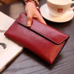 Wholesale Women Simple Solid Color Leather Long Purses - Image 4