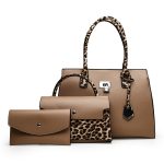 Wholesale Women Fashion Casual Leopard Stitching Large Capacity Handbag Three-Piece Bag Set - Image 2