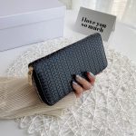 Wholesale Women Casual Zipper Weave Design Solid Color PU Purse - Image 4