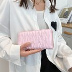 Women'S Fashion Pu Leather Embroidery Thread Solid Color Large Capacity Long Coin Purse - Image 3