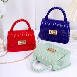 Women Fashion Leaf Pattern Mini Flap Lock Chain Crossbody Jelly Bag - Image 3